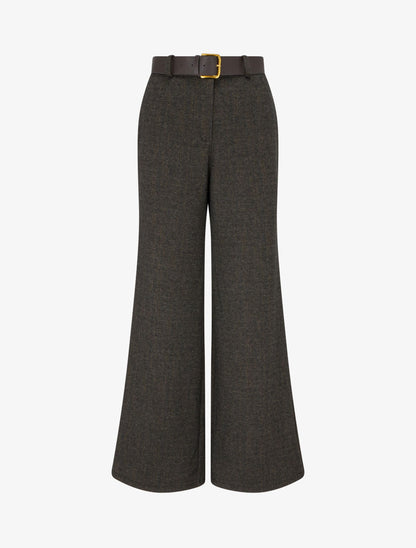 Pantalon taille haute en tissu style toile lainée - Noir - 1