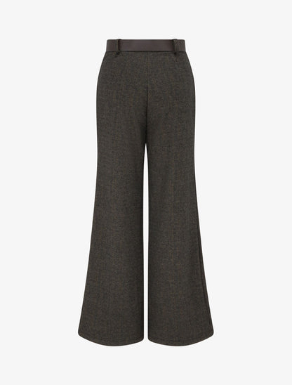 Pantalon taille haute en tissu style toile lainée - Noir - 2