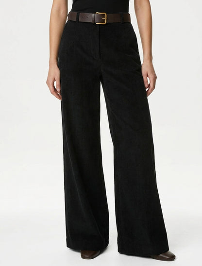 Geribbelde effen broek - Zwart