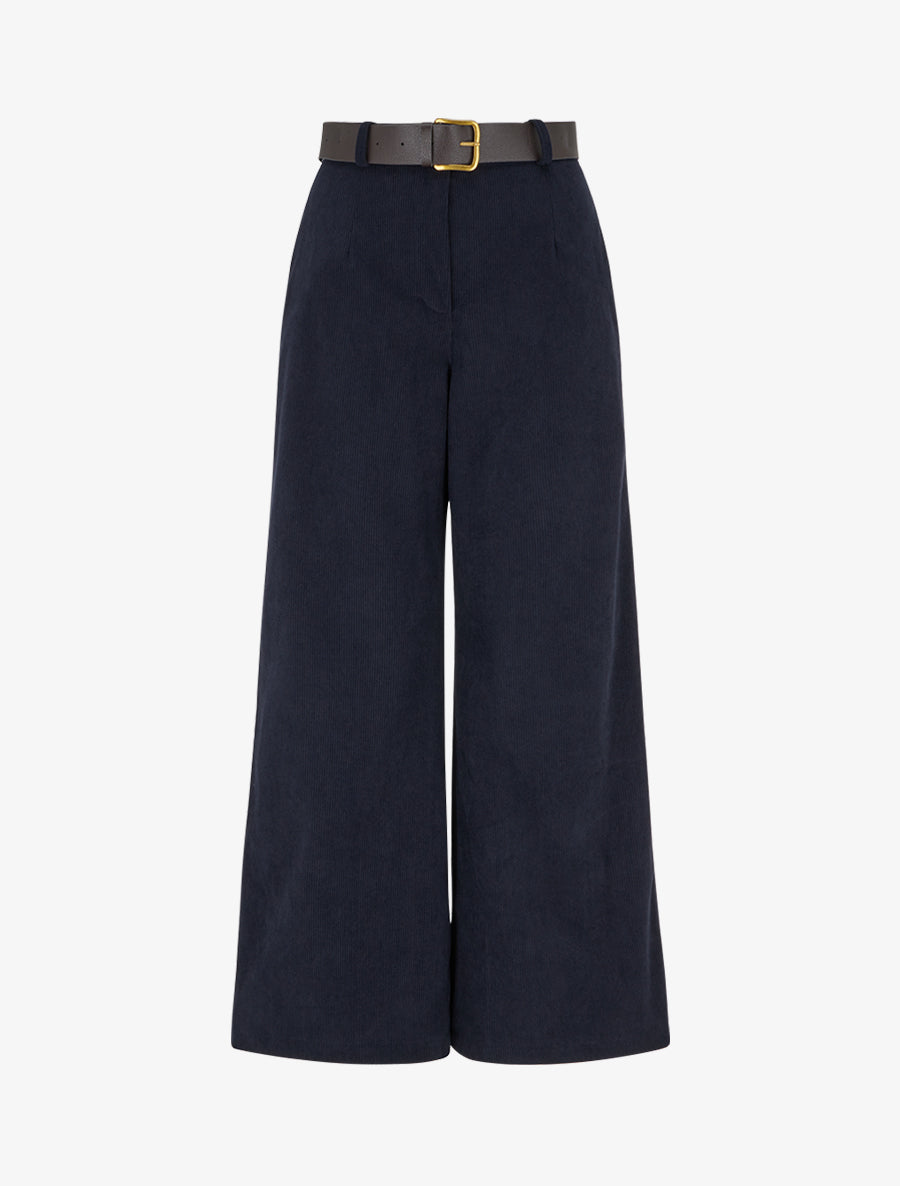 Pantalon uni côtelé - Marine - 1