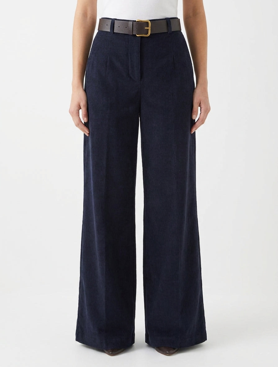 Geribbelde effen broek - Marine