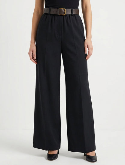 Effen wijde broek met elastische hoge taille - Zwart