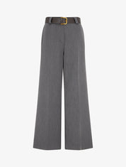 Pantalon ample uni à taille haute élastiquée - Gris foncé - 1