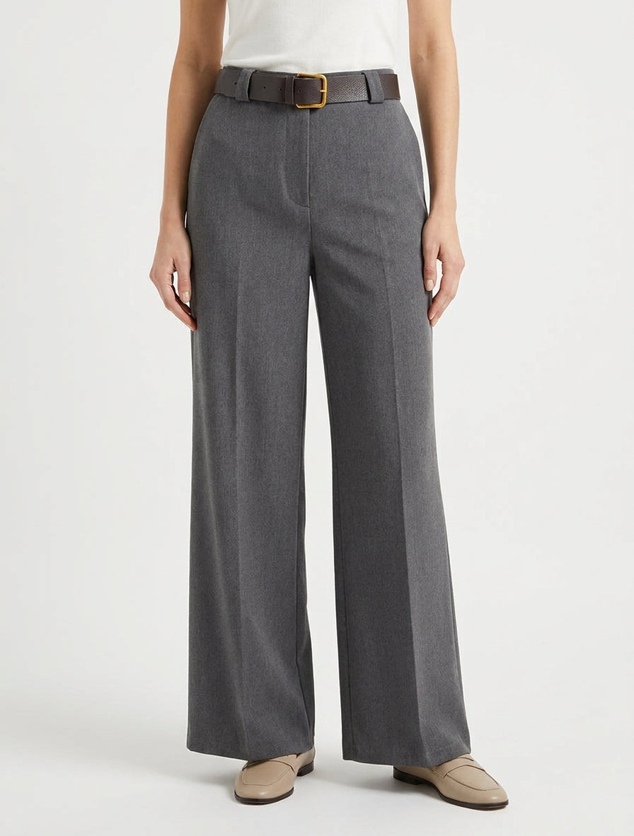 Effen wijde broek met elastische hoge taille - Donkergrijs