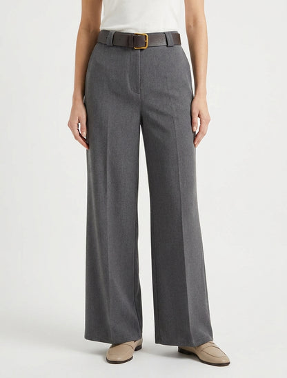 Effen wijde broek met elastische hoge taille - Donkergrijs