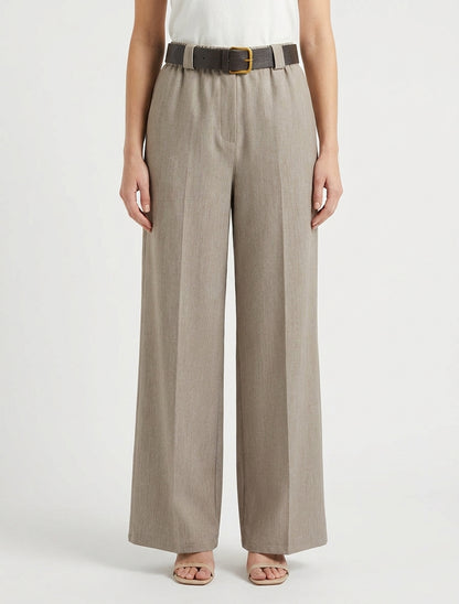 Effen wijde broek met elastische hoge taille - Mol