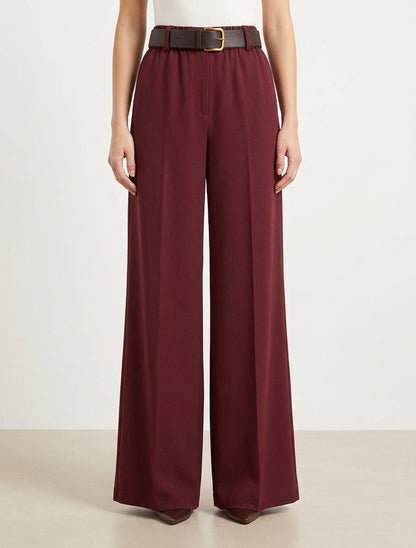 Effen wijde broek met elastische hoge taille - Bordeaux