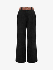 Pantalon élastiqué effet velours - Noir - 1