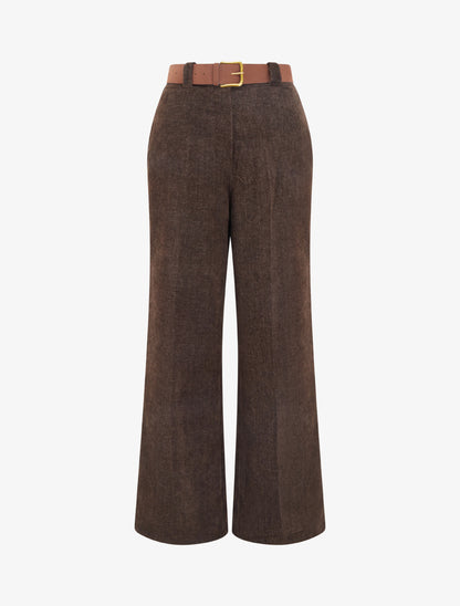 Pantalon élastiqué effet velours - Marron - 1
