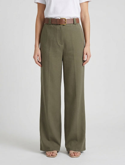 Elastische broek met wijde snit - Kaki