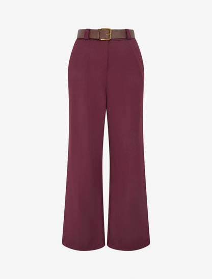Pantalon élastiqué coupe ample - Lie de vin - 1