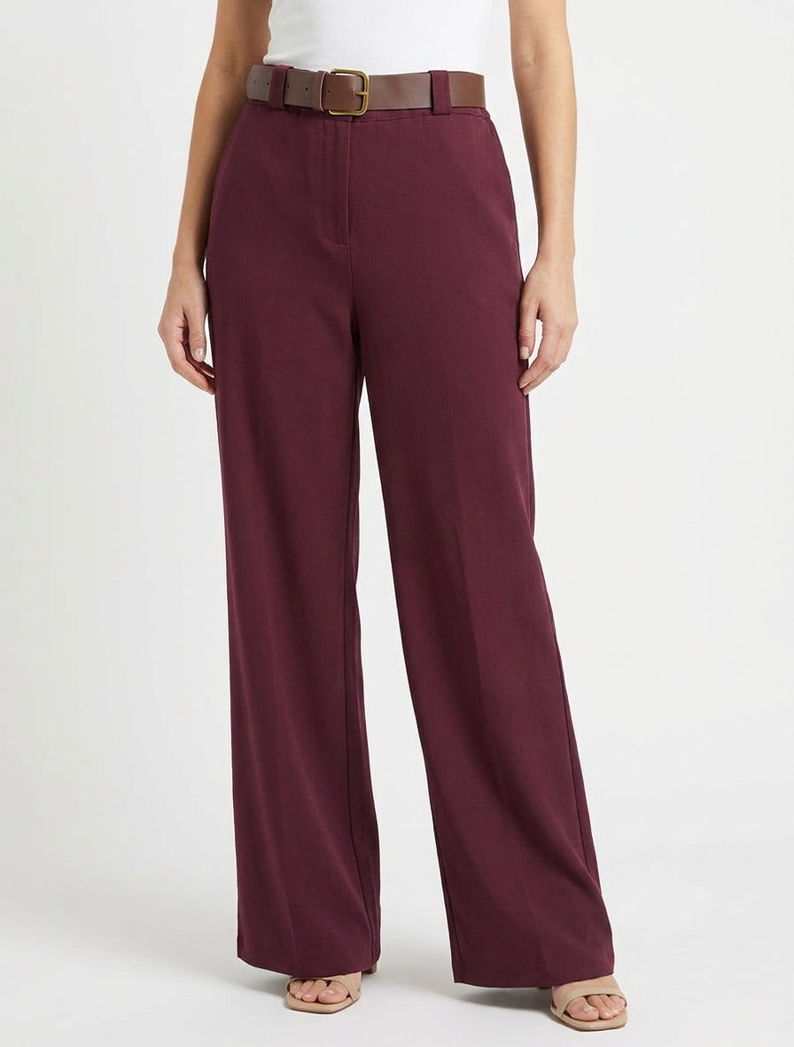 Elastische broek met wijde snit - Wijnrood
