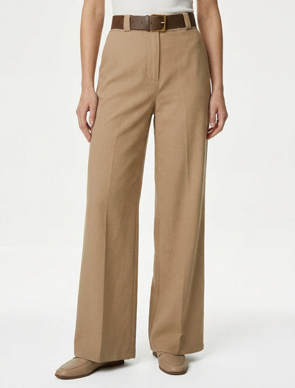 Elastische broek met wijde snit - Kameel