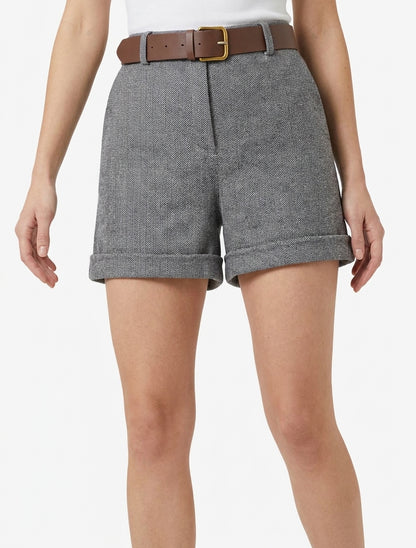 Vilten short met riem - Grijs