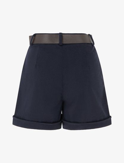 Short droit en velours côtelé taille haute - Marine - 2
