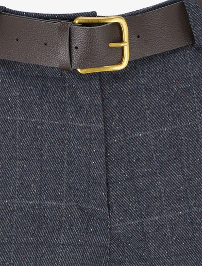 Short droit à carreaux taille haute - Bleu gris - 3