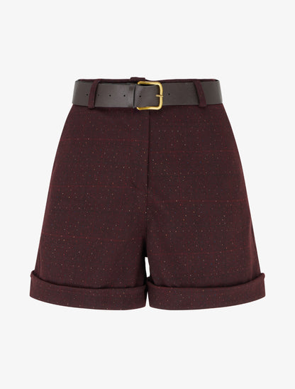 Short droit à carreaux taille haute - Lie de vin - 1
