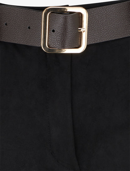 Short à revers en suédine - Noir - 3