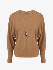 Pull côtelé à manches longues style chuave-souris - Camel - 1