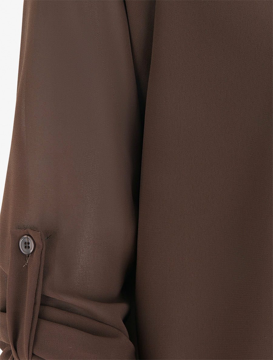 Top uni en voile à manches retroussables - Marron - 3