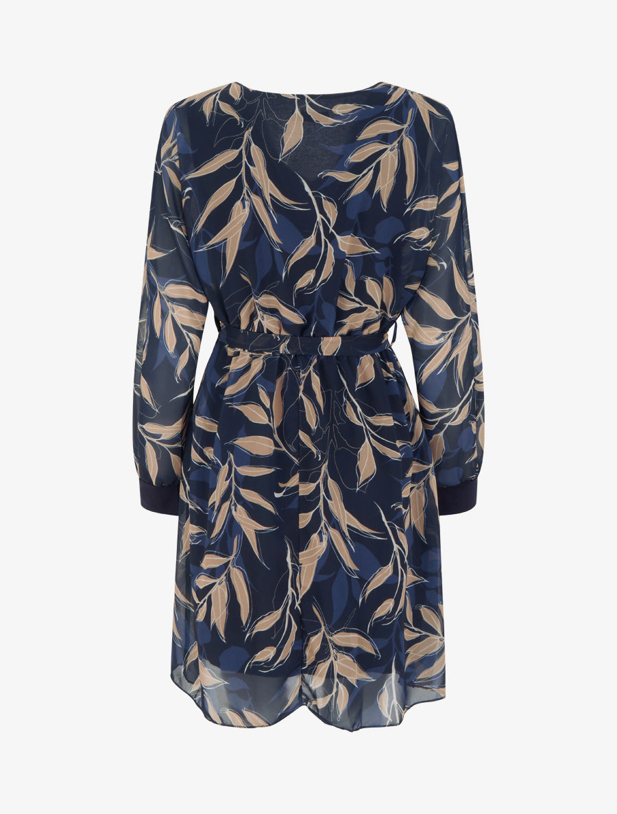 Robe droite à imprimé feuillages - Marine - 2