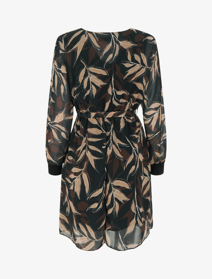 Robe droite à imprimé feuillages - Noir - 2