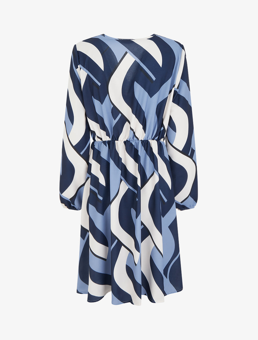 Robe manches longues imprimé graphique - Marine - 2