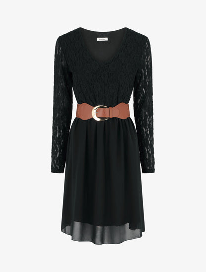 Robe évasée à buste en dentelle - Noir - 1