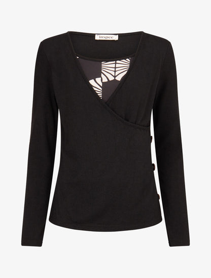 Pull fin à empiècement imprimé marguerites stylisées - Noir - 4