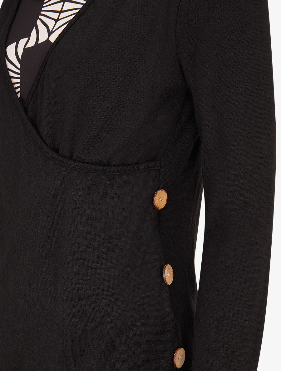 Pull fin à empiècement imprimé marguerites stylisées - Noir - 3