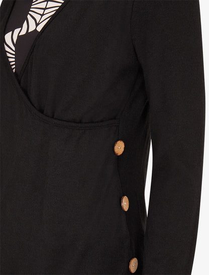 Pull fin à empiècement imprimé marguerites stylisées - Noir - 3