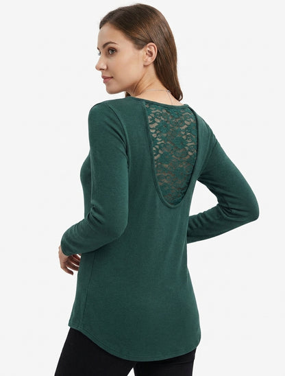 Rechte trui met kanten rug - Donkergroen