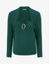 Pull à col carré effet drapé à bijou - Vert foncé - 1
