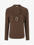 Pull à col carré effet drapé à bijou - Marron - 1