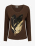 Pull fin à motif plumes irisées - Marron - 1