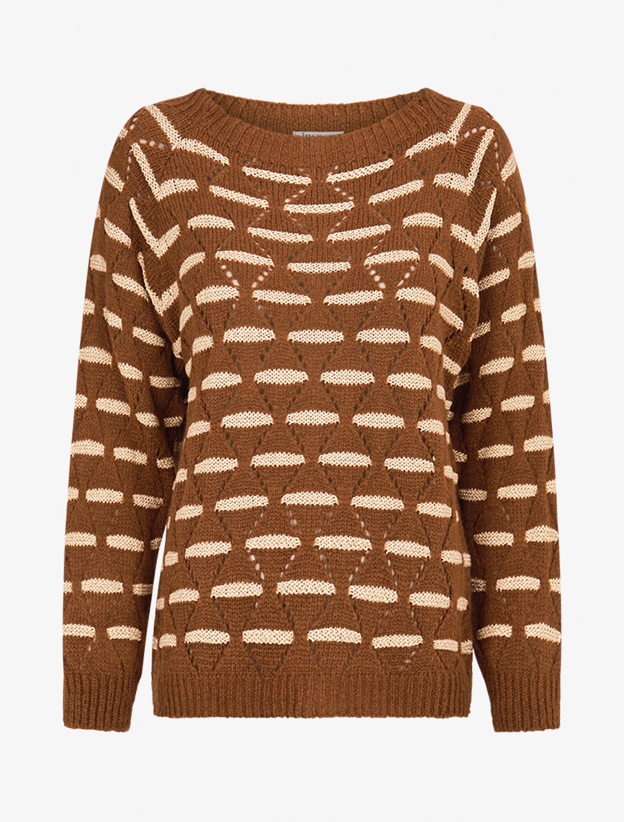 Pull à bandes dorées stylisées - Marron - 4