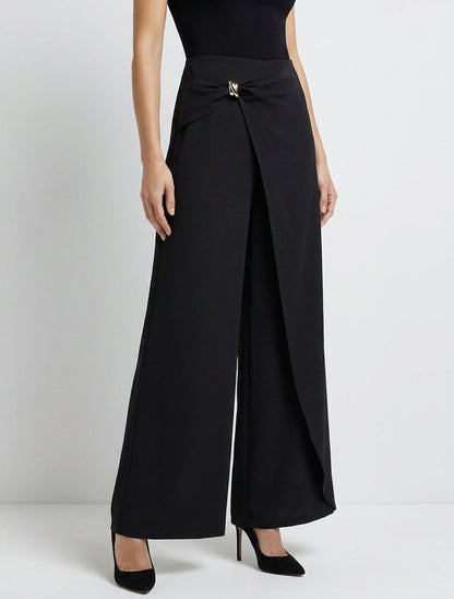 Wijde broek met pand en metalen sieraad - Zwart