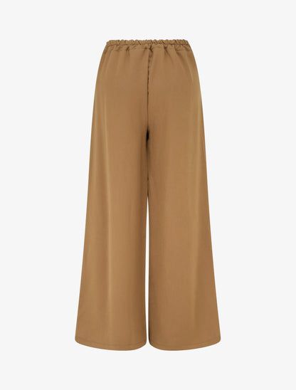 Pantalon ample à pan et bijou métallique - Camel - 2