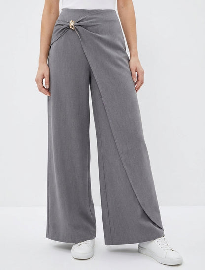 Wijde broek met pand en metalen sieraad - Grijs