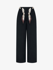Pantalon uni ceinture satinée imprimée - Noir - 1