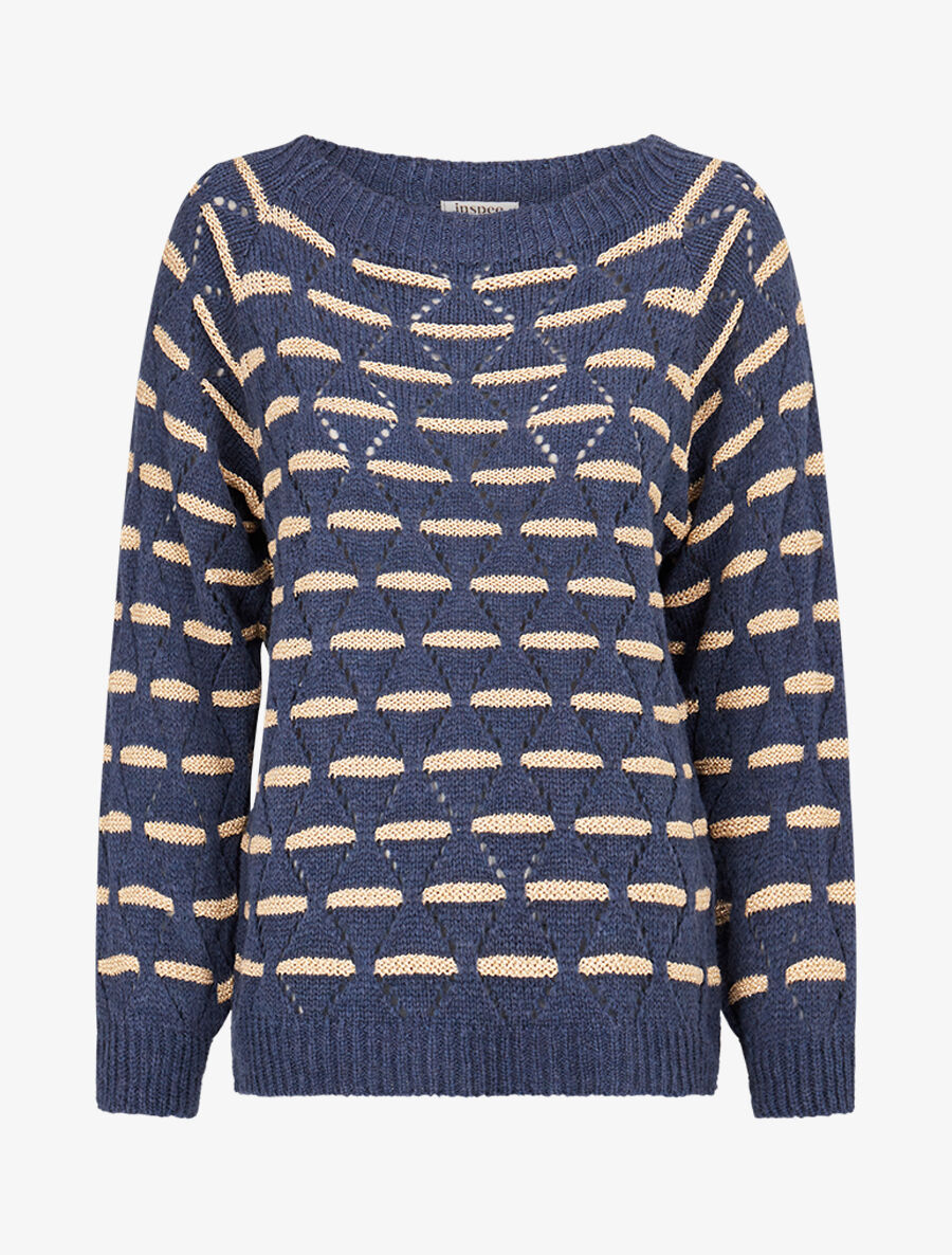 Pull à bandes dorées stylisées - Bleu pétrole - 1