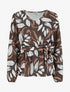 Blouse élastiquée à imprimé feuillage - Marron - 1