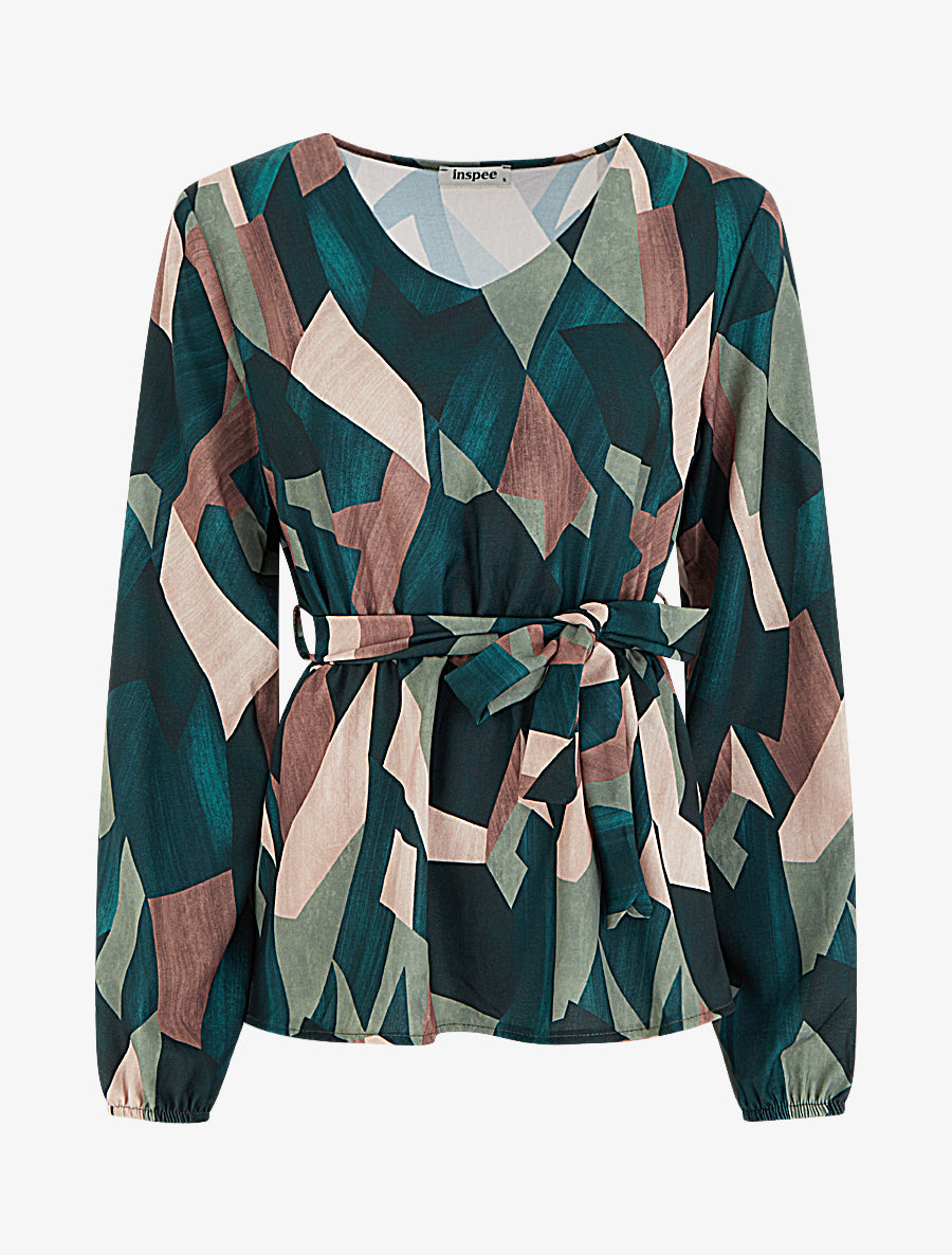 Blouse péplum à imprimé abstrait - Vert sapin - 1