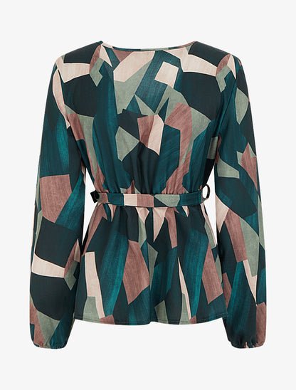 Blouse péplum à imprimé abstrait - Vert sapin - 2