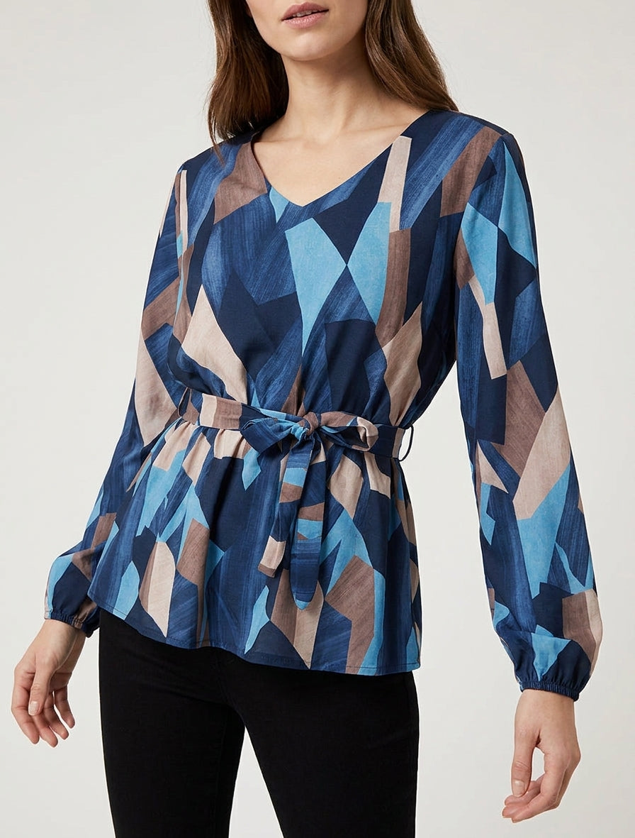 Peplumblouse met abstracte print - Marine