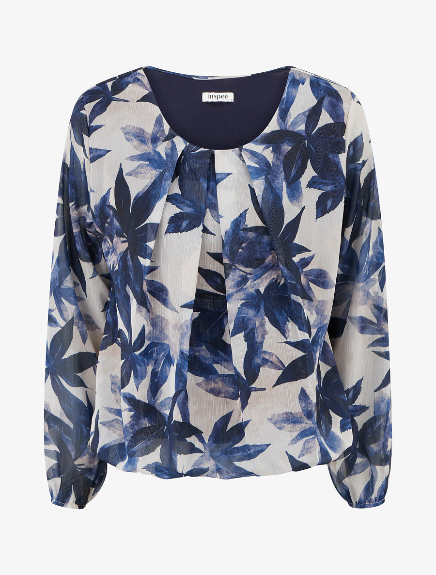 Top boule irisé imprimé feuilles - Marine - 1