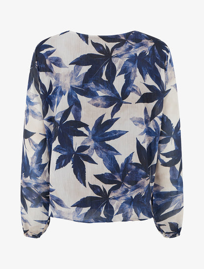 Top boule irisé imprimé feuilles - Marine - 2