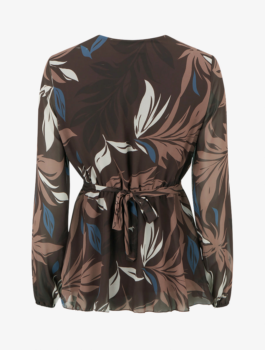 Top cache-coeur imprimé feuillage à bijou floral - Marron - 2