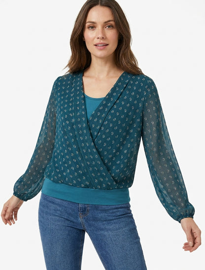 Rechtsboven bedrukt met paisley en overslagkraag - Eendenblauw