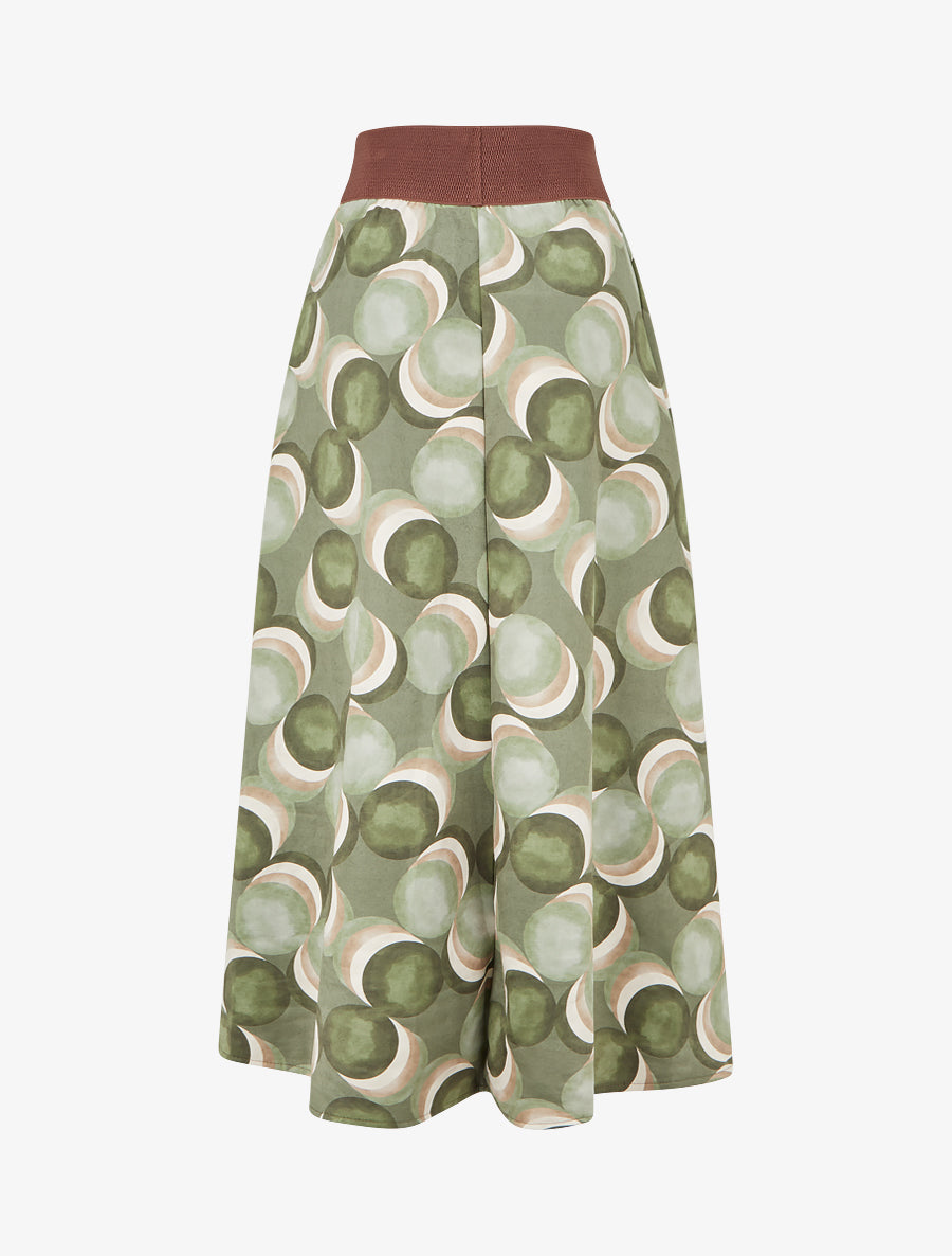 Jupe longue en suédine imprimé rond fantaisie - Vert olive - 2